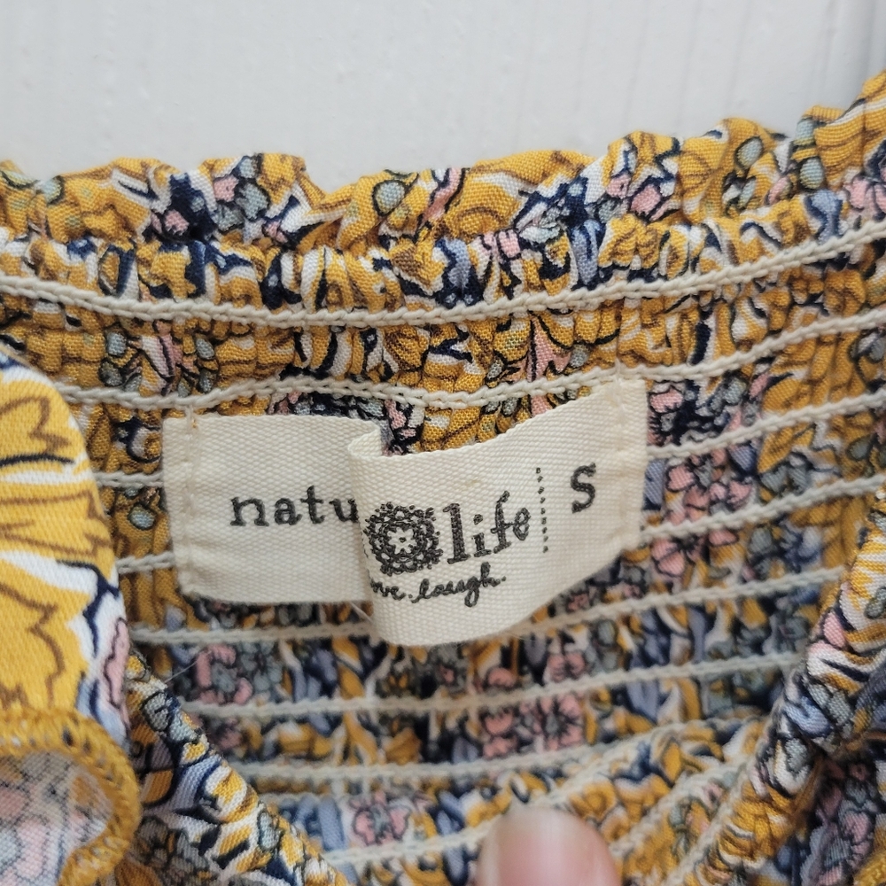 Natural Life Floral Ruffle Smocked Top - Yellow and Blue - Picture 3 of 7
